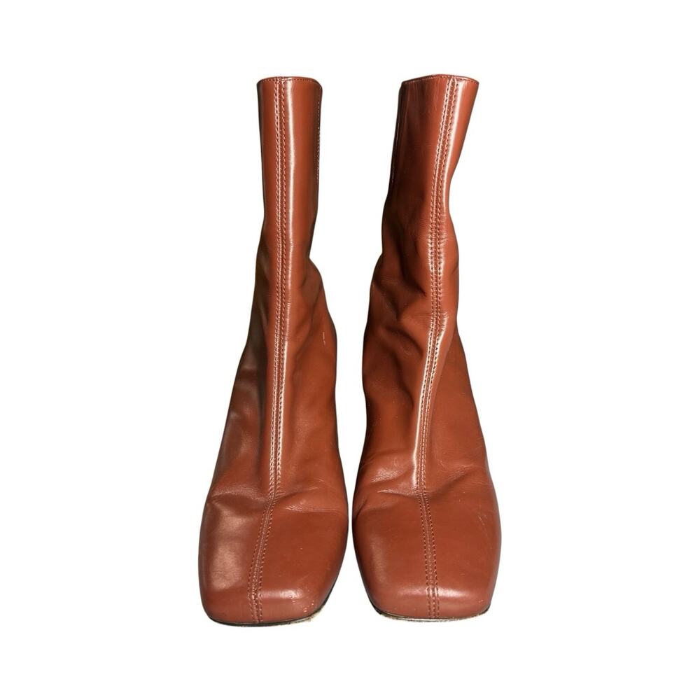 About Arianne Red Brown Chestnut Leather Square Toe Nico Heeled Boots 39 / US 9 - Picture 8 of 14